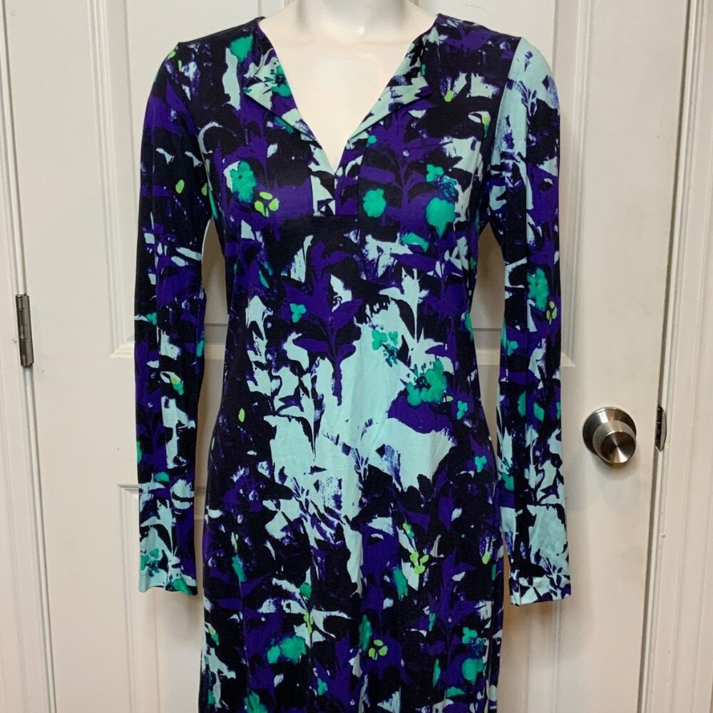 Diane Von Furstenberg Purple Ink Lagoon Blue Splatter Reina Dress NWT $348 Sze 2